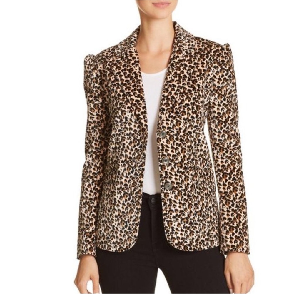 Rebecca Taylor Leopard Print Velveteen Preppy V-neck Career Blazer Jacket 12